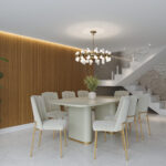 Comedor Lintz 2.2 Off white gold + 8 Sillas Elis Soft palha Gold