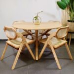 Set de Comedor Oferta Mesa Redonda Natural de 120 cm + 4 Sillas Plegables de Madera
