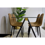 Comedor Rectangular Mesa Oh Metal Steel 140x80cm + 4 Sillas Lino Café - Imagen 3