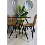 Comedor Rectangular Mesa Oh Metal Steel 140x80cm + 4 Sillas Lino Café - Imagen 4