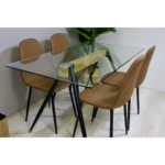 Comedor Rectangular Mesa Oh Metal Steel 140x80cm + 4 Sillas Lino Café - Imagen 5