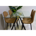 Comedor Rectangular Mesa Oh Metal Steel 140x80cm + 4 Sillas Lino Café - Imagen 6