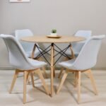 Comedor Redondo Mesa Eames Wood 100cm + 4 Sillas Nórdicas Lino Celeste - Imagen 3