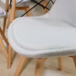 Comedor Redondo Mesa Eames Wood 100cm + 4 Sillas Nórdicas Lino Celeste - Imagen 6