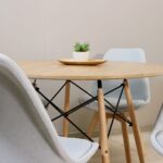 Comedor Redondo Mesa Eames Wood 100cm + 4 Sillas Nórdicas Lino Celeste - Imagen 8