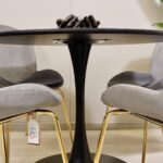 Comedor Redondo Tulip Negro 100cm + 4 Sillas Berta Gris Oscuro - Imagen 3