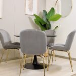 Comedor Redondo Tulip Negro 100cm + 4 Sillas Berta Gris Oscuro - Imagen 4