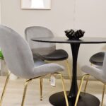 Comedor Redondo Tulip Negro 100cm + 4 Sillas Berta Gris Oscuro - Imagen 5