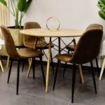 Set Comedor Eames Redondo 100cm Wood + 4 Sillas Eames Ecocuero Café - Imagen 6