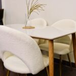 Set Comedor Rectangular de Cuarzo + 4 Sillas Eames Lana Bouclé Blanco - Imagen 4